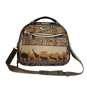Vintage American Uni Safari Animal Tapestry Makeup Travel Luggage Train Case